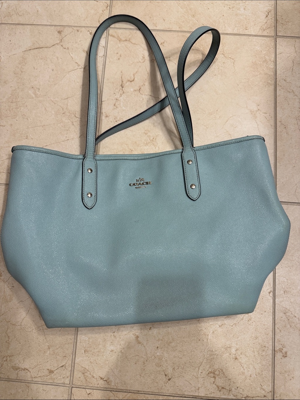 Coach Light Blue Pebbled Leather Tote